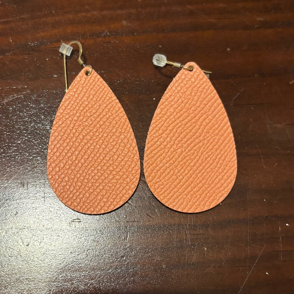 Elegant Textured Orange Teardrop Earrings